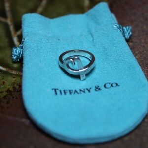 Tiffany & Co. Sterling Silver Open Heart Ring with Blue Pouch